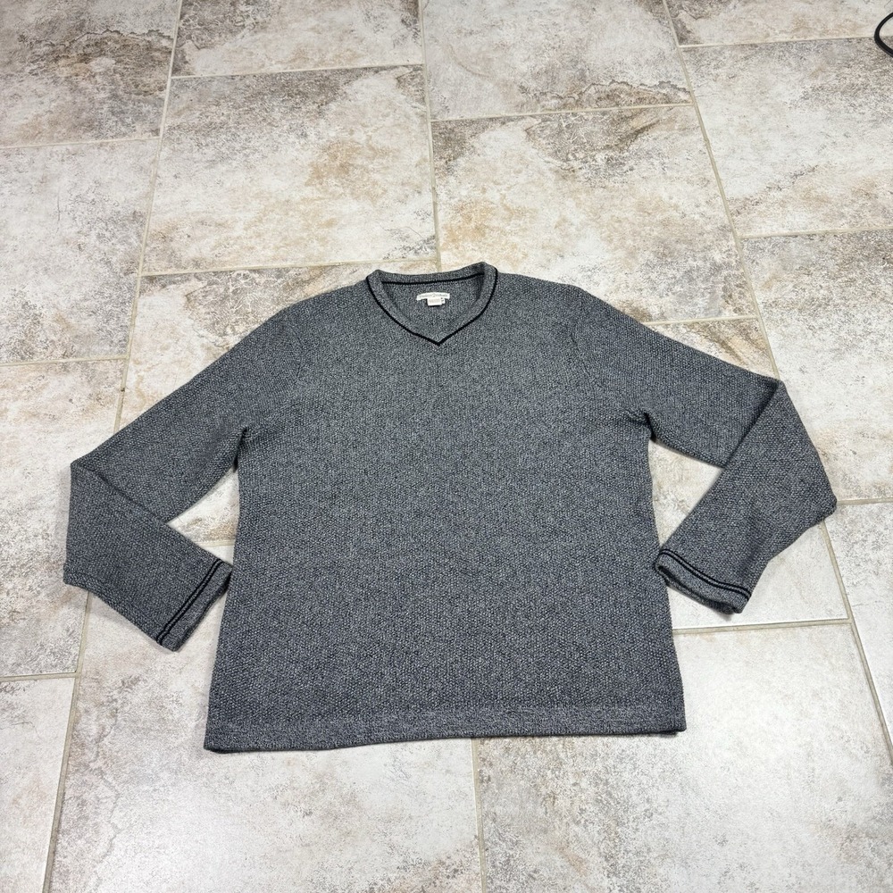 Carbon 2 Cobalt  Sweater Men Medium Gray V-Neck Tight Knit Preppy Classic